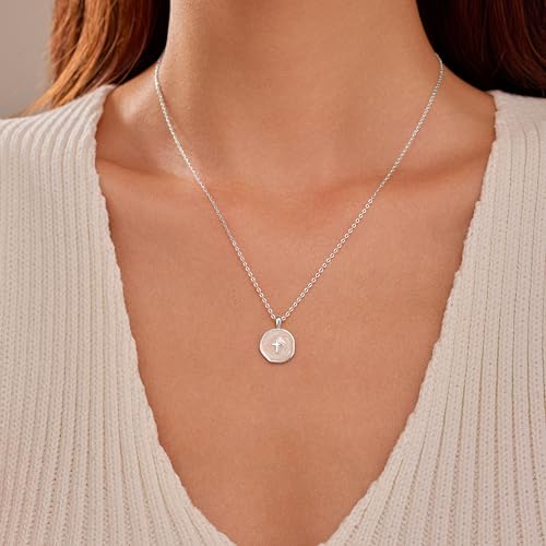 925 Sterling Silver Mother of Pearl Cross Necklace for Women - color: Silver-White