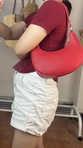 Barabum Small Shoulder Bag for Women Crescent Purse Y2K Trendy Clutch Handbags - color: 6-red