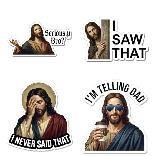 4 Pcs Christian Stickers Funny Jesus I Saw that Meme Quotes - color: Funny Jesus Stickers