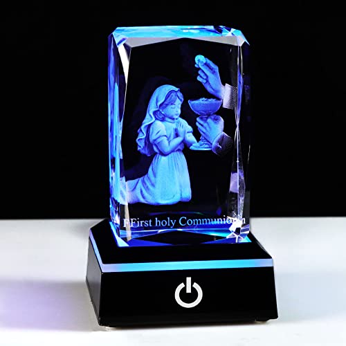 Qianwei First Communion Gifts for Girls, 3D Engraving Crystal Praying Girl Figurine First 1st Communion Veil Decoration, Baptism Gifts for Girls Catholic - color: First Communion Gifts for Girls