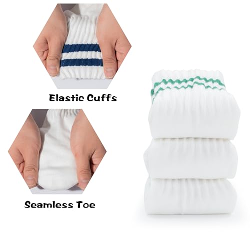 BomKinta Womens Striped Crew Socks Retro Above Ankle Cotton Sock Size 5-10 - color: 3 Pairs-red Green Blue
