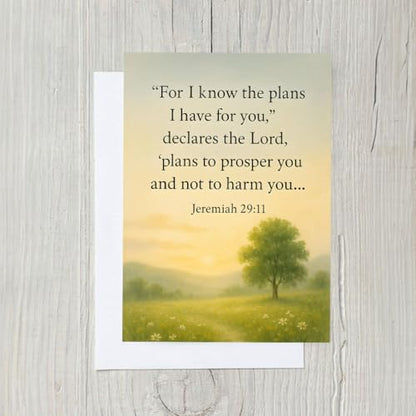 PICTURE THIS PRINTS Jeremiah 29:11 Prayer Encouragement Card, Bible Verse Prosperity Card, Plans to Prosper You Religious Support Greeting Card, Comes with Envelope (5x7”)