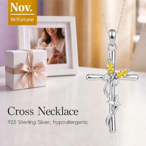 Distance Cross Necklace for Women 925 Sterling Silver Jewelry Pendant Necklace for Mom Wife Gift for Mother's Day or Birthday - style: 11-Yellow Topaz