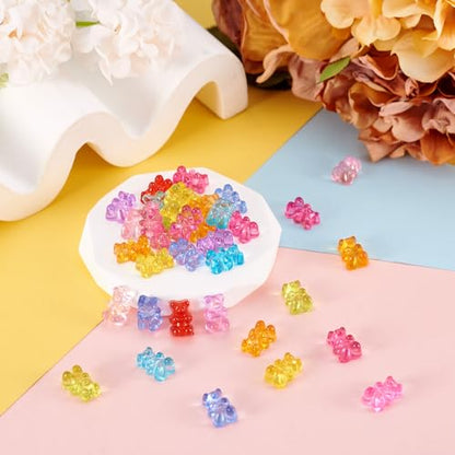 FASHEWELRY 200pcs Clear Acrylic Bear Beads Mixed Color Transparent Gummy Bear Spacer Beads Mini Cute Bears Loose Beads Bulk for Bracelet Necklace Earring Jewelry Making - color: Bear-Mixed Color 200pcs