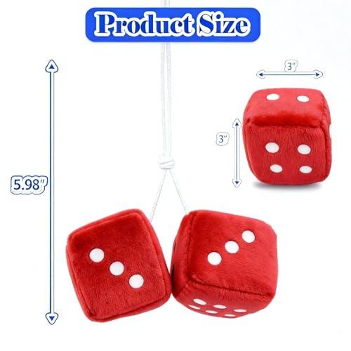 Fuzzy Dice for Car 2.75” White Plush Car Dice Classic Vintage Fuzzy Dice for Rear View Mirror Automotive Interior Accessories (Red) - color: Red