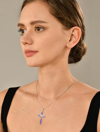 YL 925 Sterling Silver Cross Necklace for Women Halo Infinity Pendant Cubic Zirconia Jewelry for Mom - color: 09-sapphire-Sept