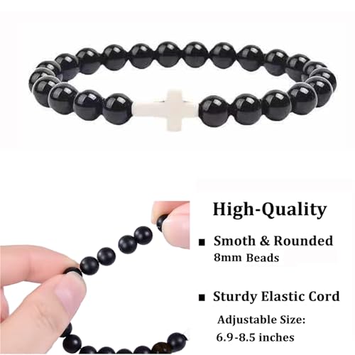 Cross Bracelet Gifts for Catholic Men Teens Boys, Christmas Stocking Stuffers Gift, Religious Baptism Christian Bracelet for Son Grandson Dad Father Brother Godchild On Easter Birthday