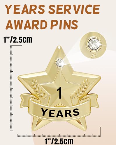Years of Service Pins, Gold Star Pin for 1-30 Year Work Anniversary, Long Standing Employee Recognition Award Star Pins for Staff, Team & Volunteers - style: 1-30 Years
