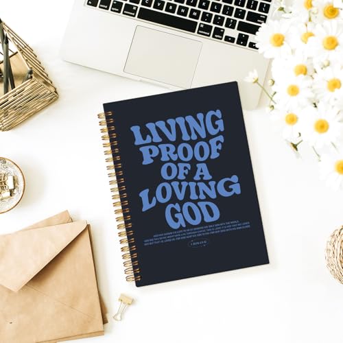 Christian Journal, Bible Study Notebook, Bible Notebooks for Note Taking, Church Hardcover Spiral Notebook for Women Man 5.5x8.3 - Blue - color: Living Proof of a Loving God - Blue