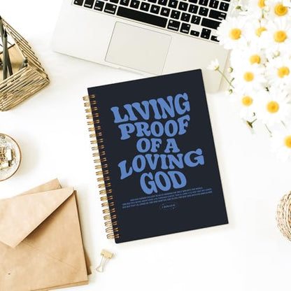 Christian Journal, Bible Study Notebook, Bible Notebooks for Note Taking, Church Hardcover Spiral Notebook for Women Man 5.5x8.3 - Blue - color: Living Proof of a Loving God - Blue