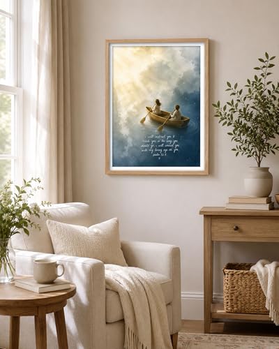 iHery 16x20in Psalm 32:8 Children on a Boat Framed Christian Wall Art - color: Beige Framed Boat, size: 20"L x 16"W