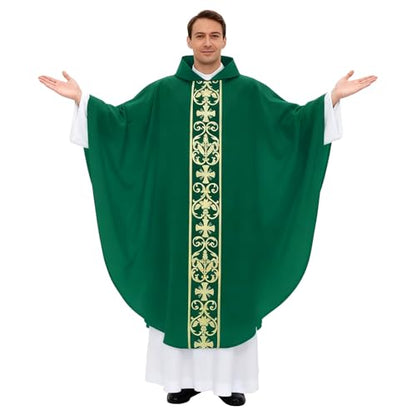Clergy Vestments Chasuble Cross Robe Priest Cloak Church Mass - color: Green