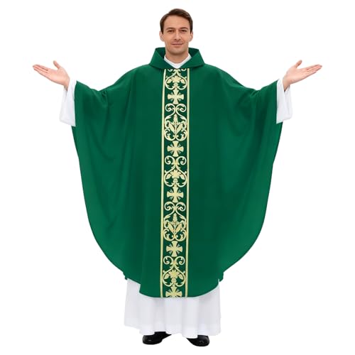 Clergy Vestments Chasuble Cross Robe Priest Cloak Church Mass - color: Green