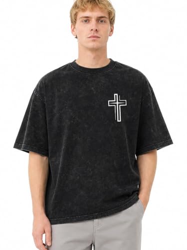 Christian Oversized Graphic T Shirt Vintage Wash Faith Cotton Tee - size: X-Large