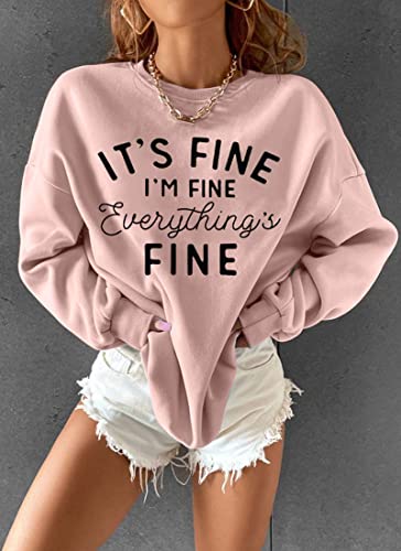 Oversized Sweatshirt for Women Funny Saying Sweatshirts Casual Graphic Pullover Fall Fashion Long Sleeve Shirt - color: Pink, size: Medium