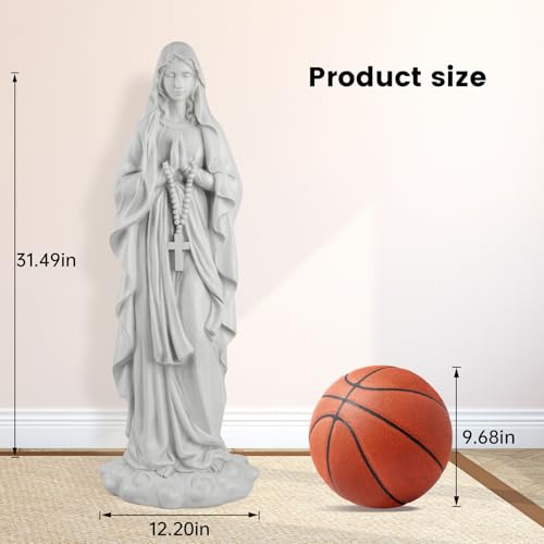 VChymm Virgin Mary Praying Statue 31.49 Inch Tall Outdoor Garden Religious Garden Statue Mary Statue Outdoor Yard Patio Deck Home Entryway Hallway Sculpture Magnesium Oxide Stone （White Virgin Mary）