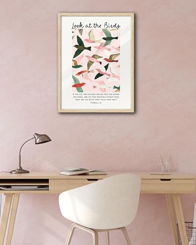 EcoHest 12x16 in Matthew 6:26 Look at the Birds Framed Christian Wall Art - color: Framed Birds, size: 16"L x 12"W