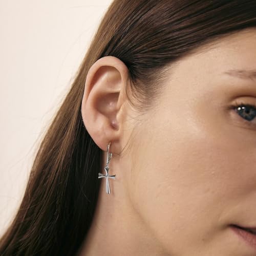 14K Gold Earring Cross Waterdrop Butterfly Heart Knot Earrings for Women Gold Silver Cross Leverback Drop Gold Silver Teardrop Hoop Dangle Earring White Gold Dangle Drop Earring - color: Silver-Cross Dangle Earring