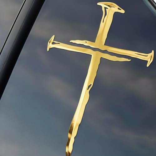Cross of Nails Sticker - Vinyl Christian Sign Decal, Pack of 2, 6'' (Gold) - color: Gold