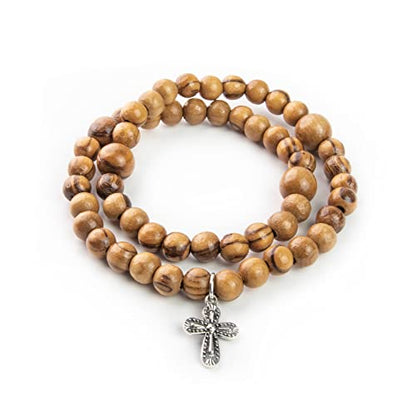 Logos Trading Post Olive Wood Catholic Rosary Bracelet from the Holy Land - style: 4 Decade Twist Stretch