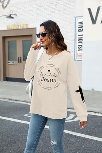 LOTUCY Christian Sweatshirt Women Love Like Jesus Shirt Faith Religious Saying Inspirational Casual lightweight Pullover - color: Apricot, size: Small