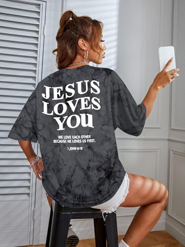 Christian Shirt Women Oversized Jesus Tshirt Jesus Love You Shirts Jesus Faith Tops Bible Verse Inspirational Tee - color: Tie Dye-1, size: Small