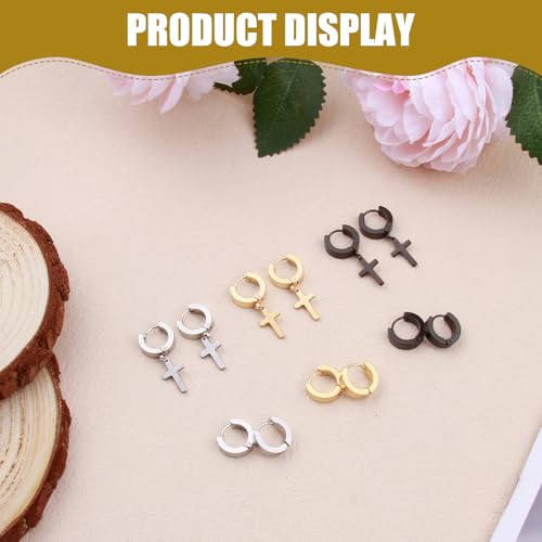 6 Pairs Stainless Steel Cross Earrings Set Dangle Hinged Earrings