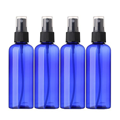 SINIDE Empty Spray Bottles 100 ml/3.4 oz, Blue Plastic Fine Mist Mini Travel Bottle Set, Portable Refillable Makeup Sprayer Containers for Perfume, Liquids, Aromatherapy, Cleaning Solution (4 Pack) - color: 100 ML 4 Pack (Blue)