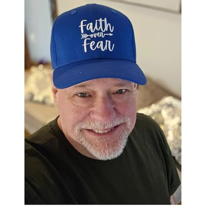 Faith Over Fear Christian Hats, Embroidered Baseball Caps for Adults - color: Royal Blue White