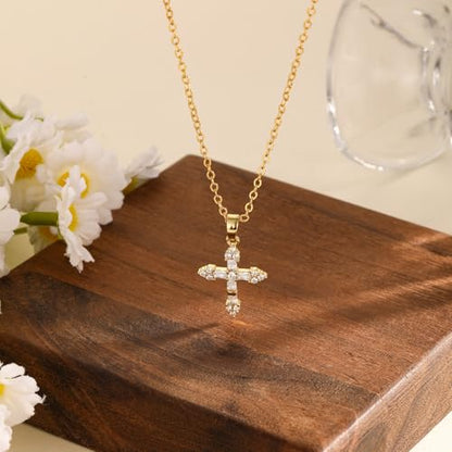 Cross Necklace For Women,14K Gold Plated Small Dainty Colorful Beaded Cubic Zirconia Diamond Double Layered Cross Pendant Choker Necklaces For Women,Christian Easter Religious Jewelry Gifts - style: Square CZ Cross-Gold