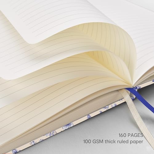 &And Per Se Lined Hardcover Notebook – A5 5.7"x8" College Ruled, 160 Pages, 100gsm Thick Paper – Aesthetic Journal for Women, Gift-Ready Planner, Everyday Writing Notebook (Blue Flowers) - color: b.Blue Flowers, style: Lined with Pattern