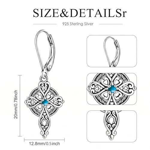 Celtic Cross Earrings Sterling Silver Cross Dangle Drop Earrings - color: Turquoise