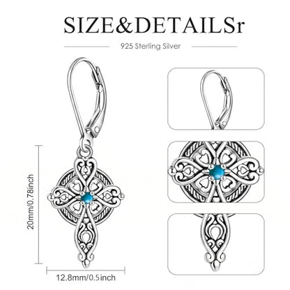 Celtic Cross Earrings Sterling Silver Cross Dangle Drop Earrings - color: Turquoise
