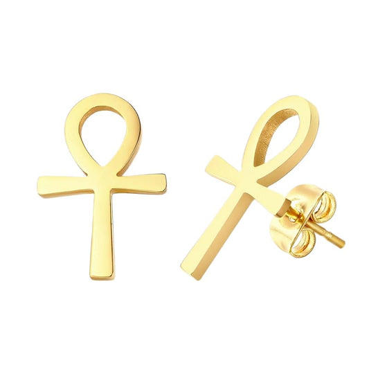 14K Yellow Gold Ankh Earrings For Women Men, The Key Of The Nile Ankh Pendant Symbol Sterling Silver Egyptian Jewelry For Men, Ankh Cross Drop Earrings Women Dangle Earrings Amulet Crucifix Egyptian Earrings For Women, Ankh Necklace Women - color: Ankh Ea