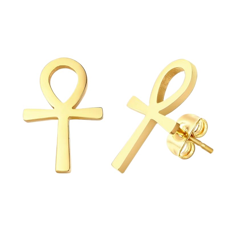 14K Yellow Gold Ankh Earrings For Women Men, The Key Of The Nile Ankh Pendant Symbol Sterling Silver Egyptian Jewelry For Men, Ankh Cross Drop Earrings Women Dangle Earrings Amulet Crucifix Egyptian Earrings For Women, Ankh Necklace Women - color: Namaste