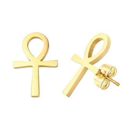 14K Yellow Gold Ankh Earrings For Women Men, The Key Of The Nile Ankh Pendant Symbol Sterling Silver Egyptian Jewelry For Men, Ankh Cross Drop Earrings Women Dangle Earrings Amulet Crucifix Egyptian Earrings For Women, Ankh Necklace Women - color: Namaste