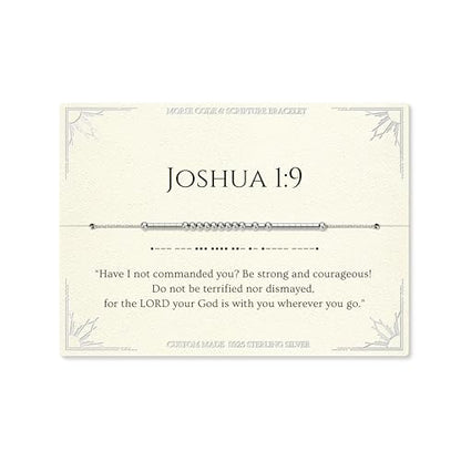 Loved Creations Morse Code Bracelets for Women, Christian Bible Verse Bracelets, Scripture S925 Sterling Silver Inspirational Faith Jewelry, Religious Gifts for Women - color: Joshua 1:9