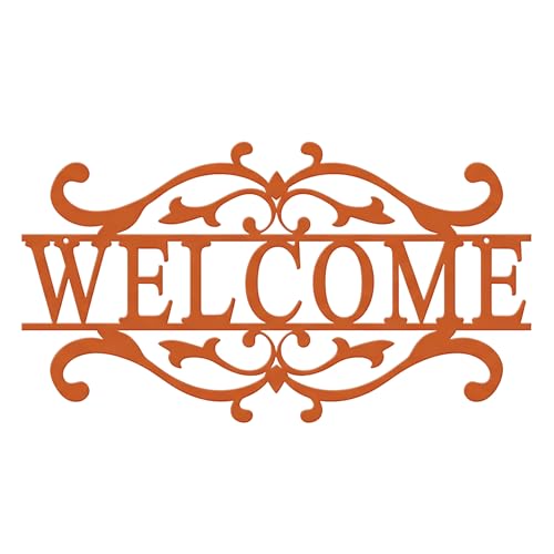 AHYS Metal Welcome Sign for Front Door Vintage Welcome Door Sign for Indoor Outdoor Wall Decor - Orange - color: Orange