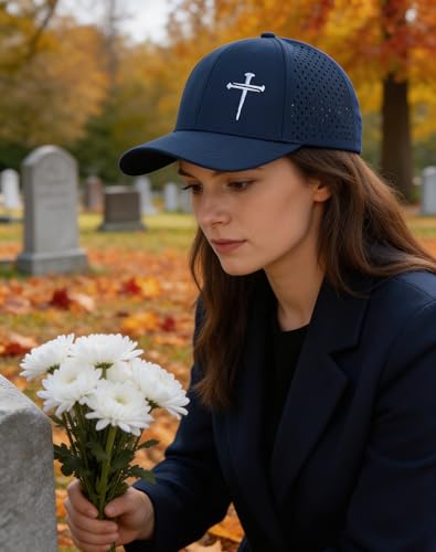 Jesus 3 Nail Cross Hat Christian Religious Gifts for Christma with Embroidered - Adjustable Snapback Baseball Cap - color: 3 Nail Cross Mesh Nylon Navy Blue