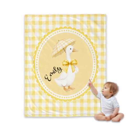 Personalized Goose Baby Blanket, Yellow Gingham Throw Gift - color: #Ver8