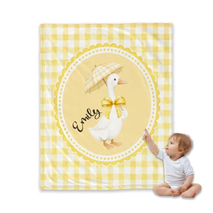 Personalized Goose Baby Blanket, Yellow Gingham Throw Gift - color: #Ver8