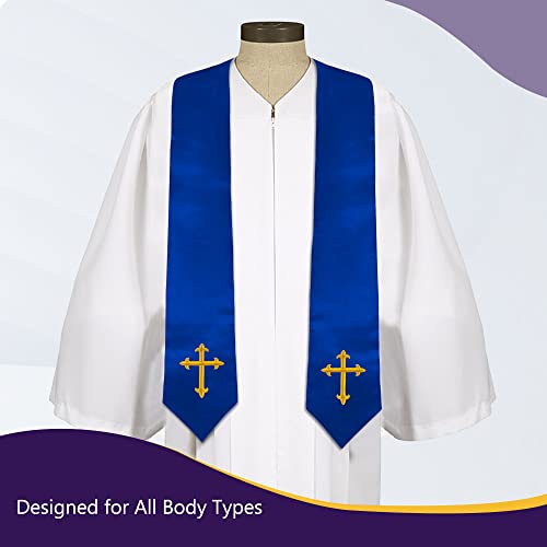 Piecatle Choir Stole with Cross Embroidery for Church, Ideal for Costume,60" - color: Royal Blue
