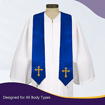 Piecatle Choir Stole with Cross Embroidery for Church, Ideal for Costume,60" - color: Royal Blue