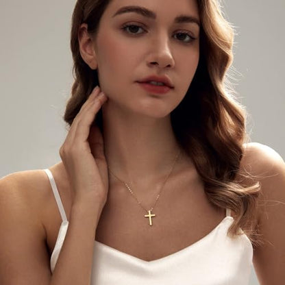LULII Cross Necklace for Women Dainty 14K Gold Silver Plated Small Cross Pendant Choker Simple Cute Cross Gold Necklace for Women Trendy Faith Jewelry Gift - color: Classic Cross-Gold