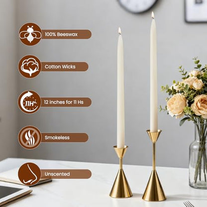 10PCS 12" Ceremonial Ivory Beeswax Taper Candles, Sacred Altar & Wedding - color: White, size: 12“