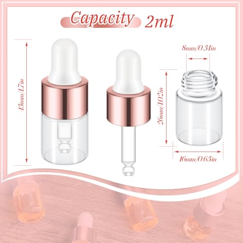 Didaey 100 Pcs Mini Glass Oil Dropper Bottle, 2 ml, Rose Gold - color: Rose Gold, size: 2 ml