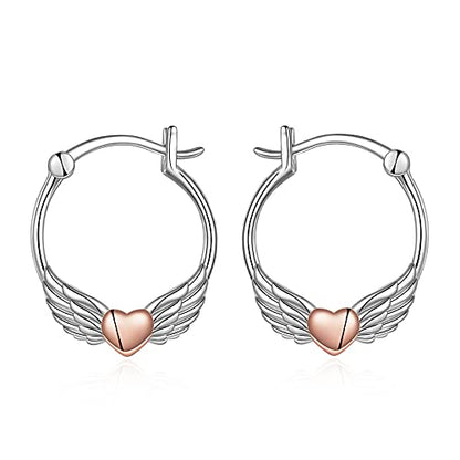 Fox/Pig/Mushroom/Cat Earrings Sterling Silver Cute Hoop Earrings Animal Jewelry Gifts for Women Daughter - style: angel wing