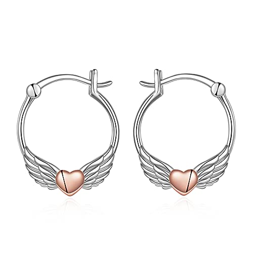 Fox/Pig/Mushroom/Cat Earrings Sterling Silver Cute Hoop Earrings Animal Jewelry Gifts for Women Daughter - style: angel wing