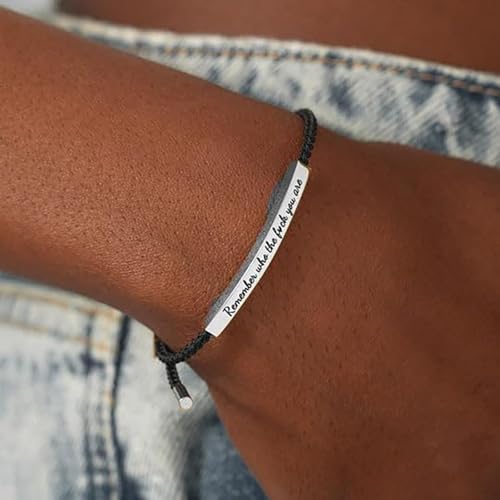 God is in Control Leather Bracelet, Stainless Steel Christian Faith Braided Engraved Bar Bracelets Self Worth Motivation Bracelet Inspirational Friendship Jewelry for Men Women - color: Remember Black&Silver