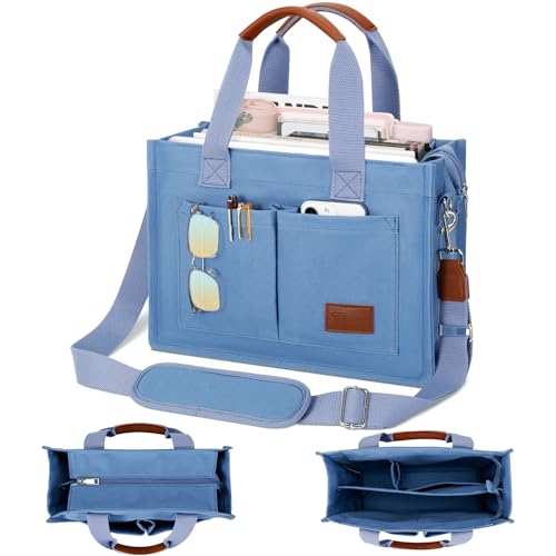 KKXIU Large Canvas Tote Bag for Women with Zipper and Compartments Crossbody Work Bible Messenger Purse Bag With Pockets - color: Blue, size: Large
